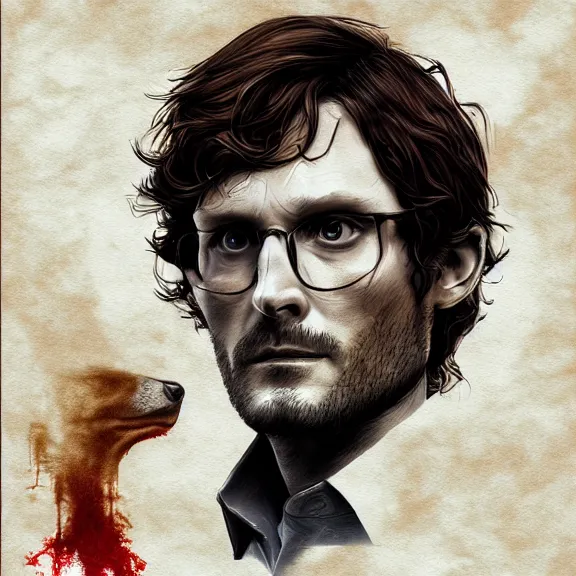 Image similar to will graham, hannibal, red, dark, digital drawing, golden ratio, environment, hyper detail, concept artbook