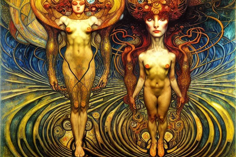 Image similar to Divine Chaos Engine by Karol Bak, Jean Delville, William Blake, Gustav Klimt, and Vincent Van Gogh, symbolist, visionary