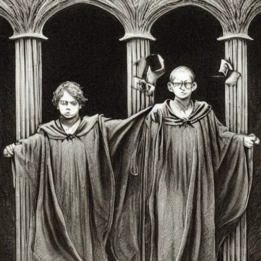 Prompt: harry potter students, by gustave dore and william blake