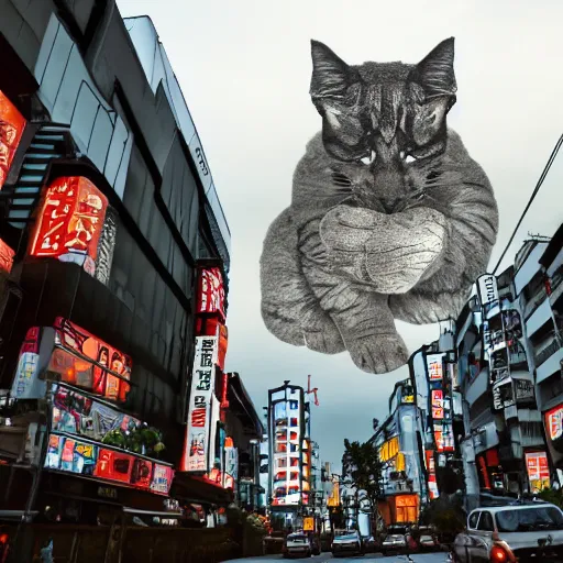 Image similar to giant cat monster destroys tokyo tower