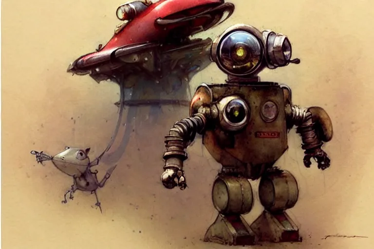 Image similar to adventurer ( ( ( ( ( 1 9 5 0 s retro future robot mouse explorer vehical. muted colors. ) ) ) ) ) by jean baptiste monge!!!!!!!!!!!!!!!!!!!!!!!!! chrome red