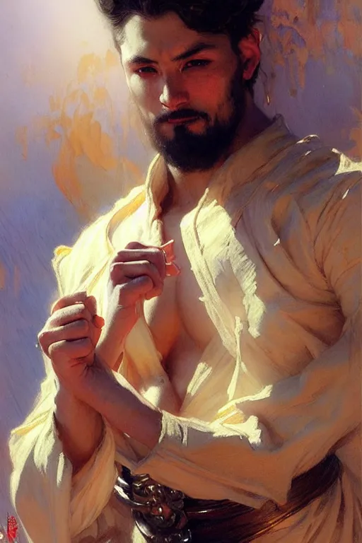 Prompt: attractive male, taoism, character design, painting by gaston bussiere, greg rutkowski, j. c. leyendecker, artgerm