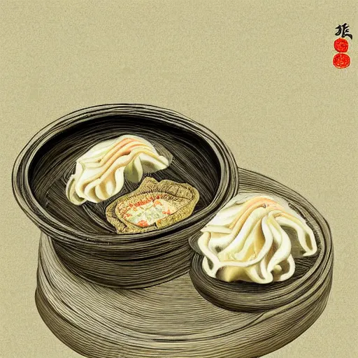 Image similar to shanghai xiao long bao, digital art, style of traditional chinese painting