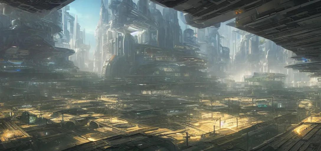 Image similar to ground view of a futuristic solarpunk city, light rays, symmetry, cinematic lighting, ultra detailed, sharp, ambient occlusion, bloom, raytracing, by greg rutowski, sebastian meyer and jordan grimmer