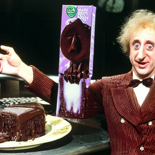 Prompt: gene wilder covered in chocolate, dripping, oozing, glossy