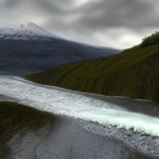 Image similar to a huge tsunami wave hits bergen, realistic, hdr, clear image, hdd, dynamic lighting, rtx on, clear image,