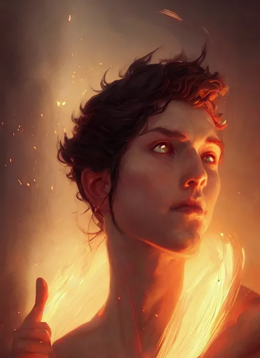 Prompt: portrait of hephaestus, digital art by artgerm and greg rutkowski, gaston bussiere, sakimi chan and android jones and karol bak, cinematic lighting, trending on artstation, volumetric dust, intricate, elegant