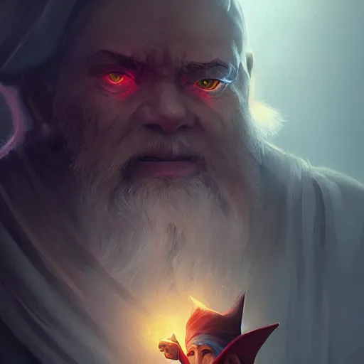 Prompt: Portrait of a gnome wizard, epic, ominous, cinematic, art by artgerm and greg rutkowski, trending on artstation.