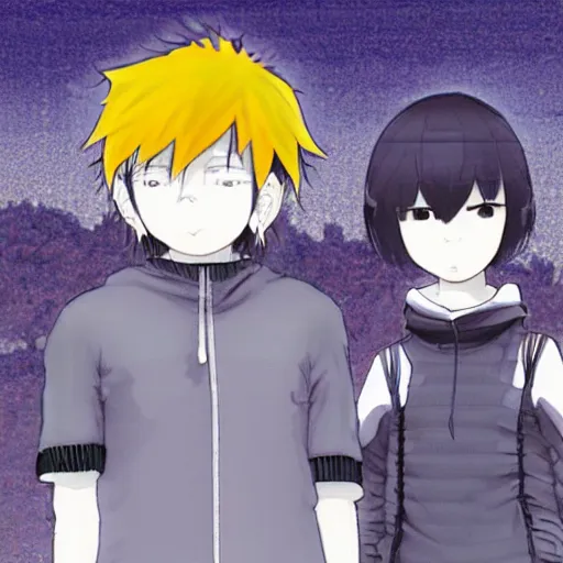 Prompt: Jetstream Sam in the video game Omori, standing next to Omori, style of Omori