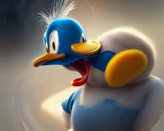 Prompt: realistic photography of donald duck involved in a car crush, deep focus, intricate, elegant, highly detailed, digital painting, artstation, concept art, matte, sharp focus, illustration, art by artgerm and greg rutkowski and alphonse mucha