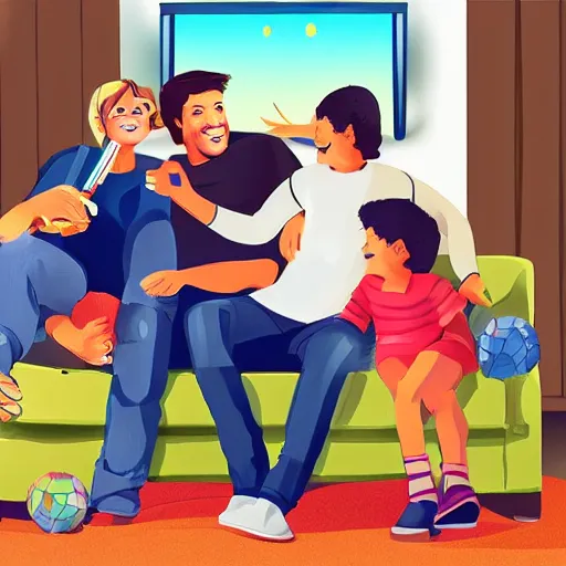 Image similar to illustration realism happy family playing happy video games