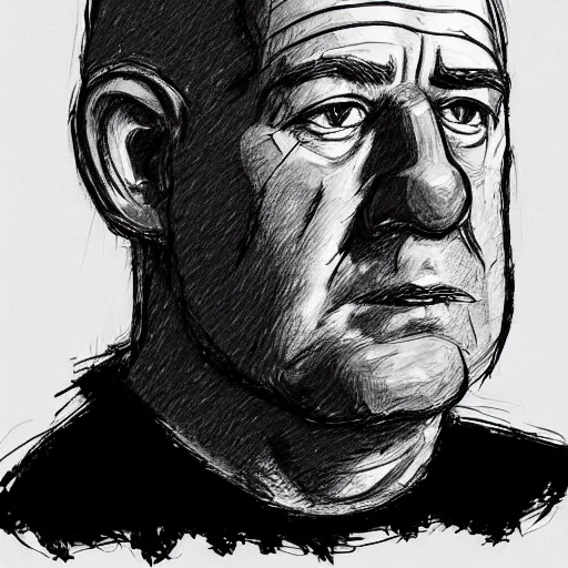 Prompt: a realistic yet scraggly portrait sketch of the side profile of a stern and sophisticated bill dauterive, trending on artstation, intricate details, in the style of frank auerbach, in the style of sergio aragones, in the style of martin ansin, in the style of david aja, in the style of mattias adolfsson