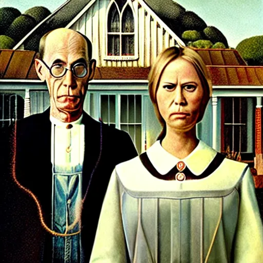 Prompt: american gothic with trump and melania