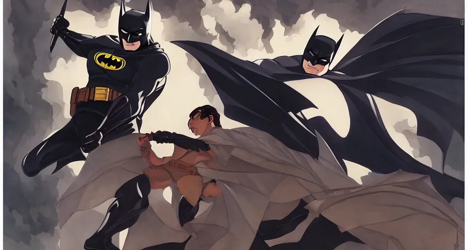 Image similar to batman, in the style of studio ghibli, j. c. leyendecker, greg rutkowski, artgerm