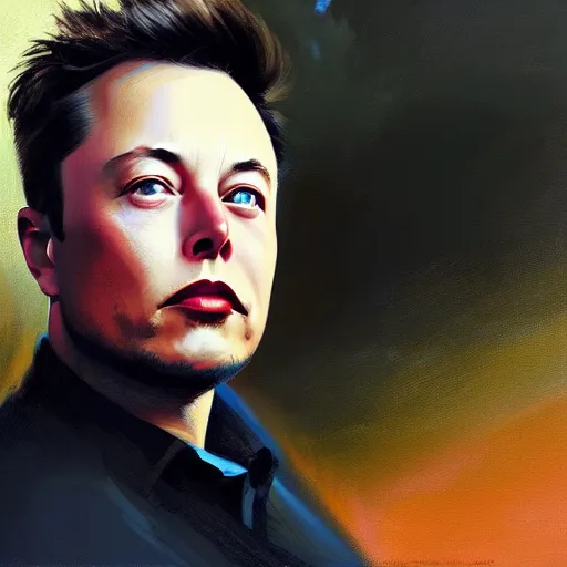 Image similar to of an ultradetailed beautiful portrait panting of elon musk, front view, oil painting, by ilya kuvshinov, greg rutkowski and makoto shinkai