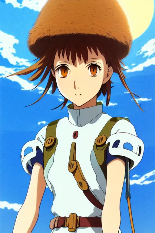 Prompt: anime art full body portrait character nausicaa concept art, anime key visual of elegant young female, brown hair and large eyes, finely detailed perfect face delicate features directed gaze, sunset in a valley, trending on pixiv fanbox, studio ghibli, extremely high quality artwork by hayao miyazaki by kushart krenz