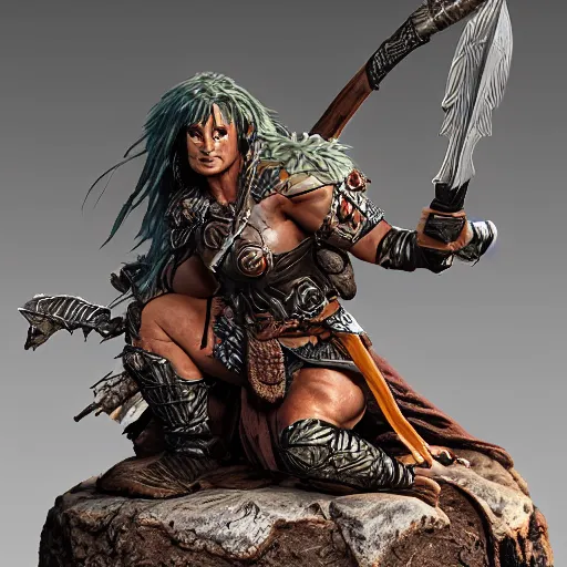 A D&D tabletop miniature of a female barbarian | Stable Diffusion