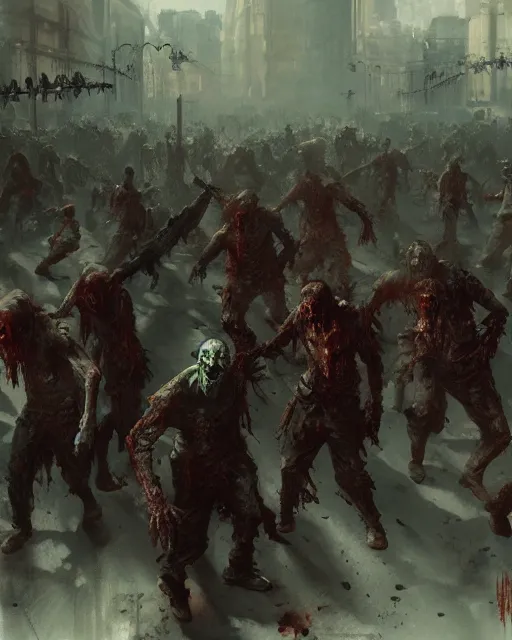 Image similar to zombie horde, in the style of craig mullins, ruan jia, kentaro miura, greg rutkowski, loundraw
