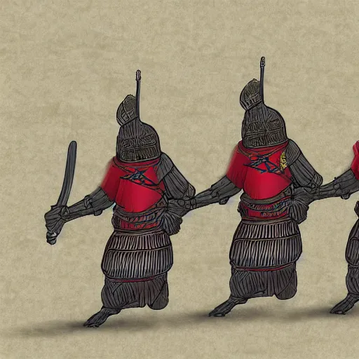 Image similar to phalanx of ashigaru mice, digital painting