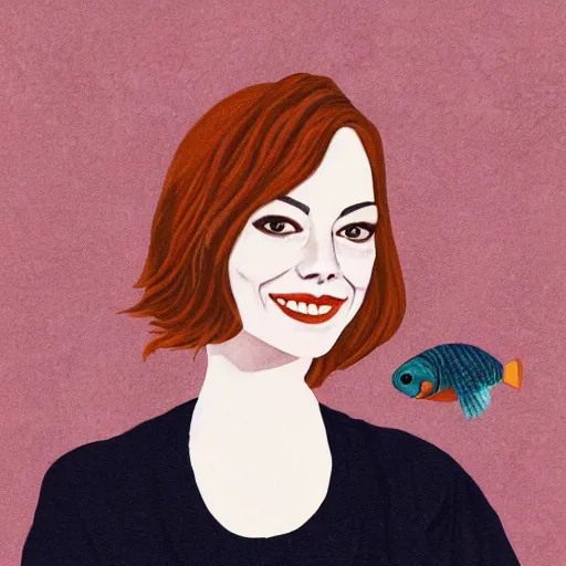 Prompt: portrait of emma stone as a goldfish