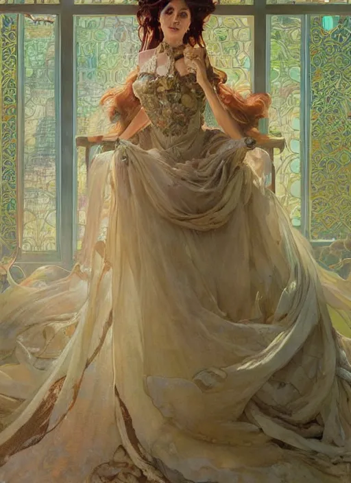 Prompt: portrait of a beautiful woman wearing a ball room gown, beautiful symmetrical face, fantasy, regal, by stanley artgerm lau, greg rutkowski, thomas kindkade, alphonse mucha, loish, norman rockwell.