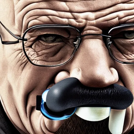 Prompt: a detailed portrait of walter white with a pacifer in his mouth, art illustration, incredibly highly detailed and realistic, 8 k, sharp focus