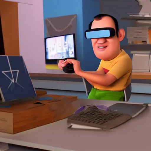 Image similar to adult pixar character wearing virtual reality