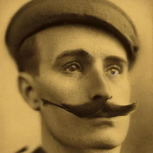 Image similar to late 1 9 th century, austro - hungarian!!! soldier ( handsome, 2 7 years old, redhead michał zebrowski with a small mustache ). old, sepia tones, detailed, hyperrealistic, 1 9 th century portait by yousuf karsh