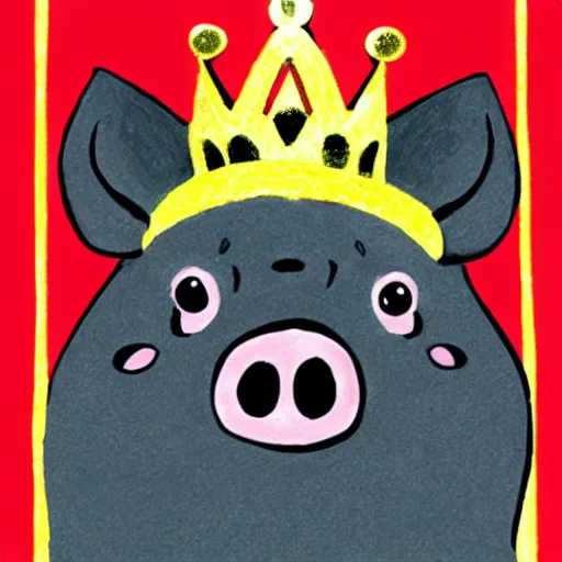 Prompt: a drawing of pig wearing a gold crown in the style of jack kirby