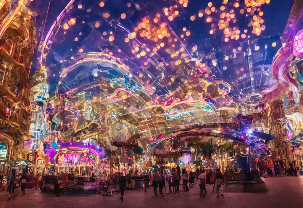 Prompt: 3 d 🎠 popping out of curved screen, town square, volumetric lighting, bokeh, creterion collection, shot on 7 0 mm, instax