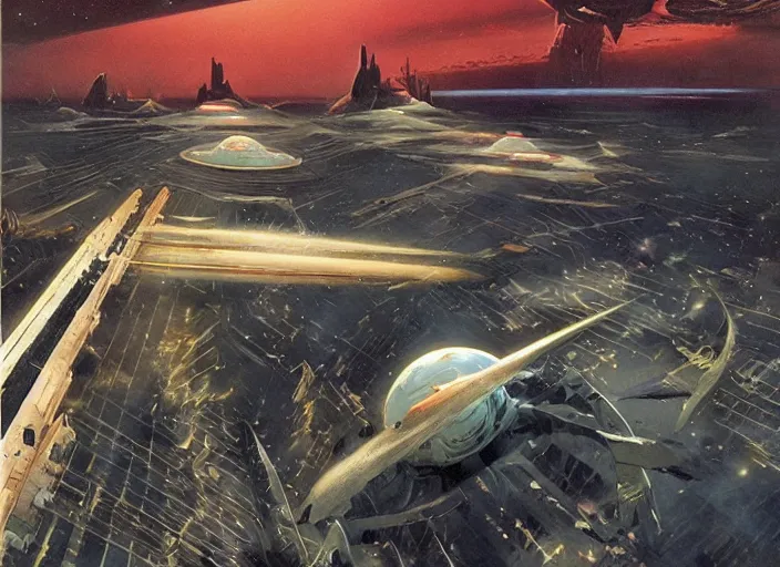Prompt: ( ( ( ( ( dune 2 0 2 1 matte painting, sci - fi illustration, sci - fi environment, planets, desert scene, painting ) ) ) ) ) by vincent di fate and john berkey and ralph mcquarrie!!!!!!!