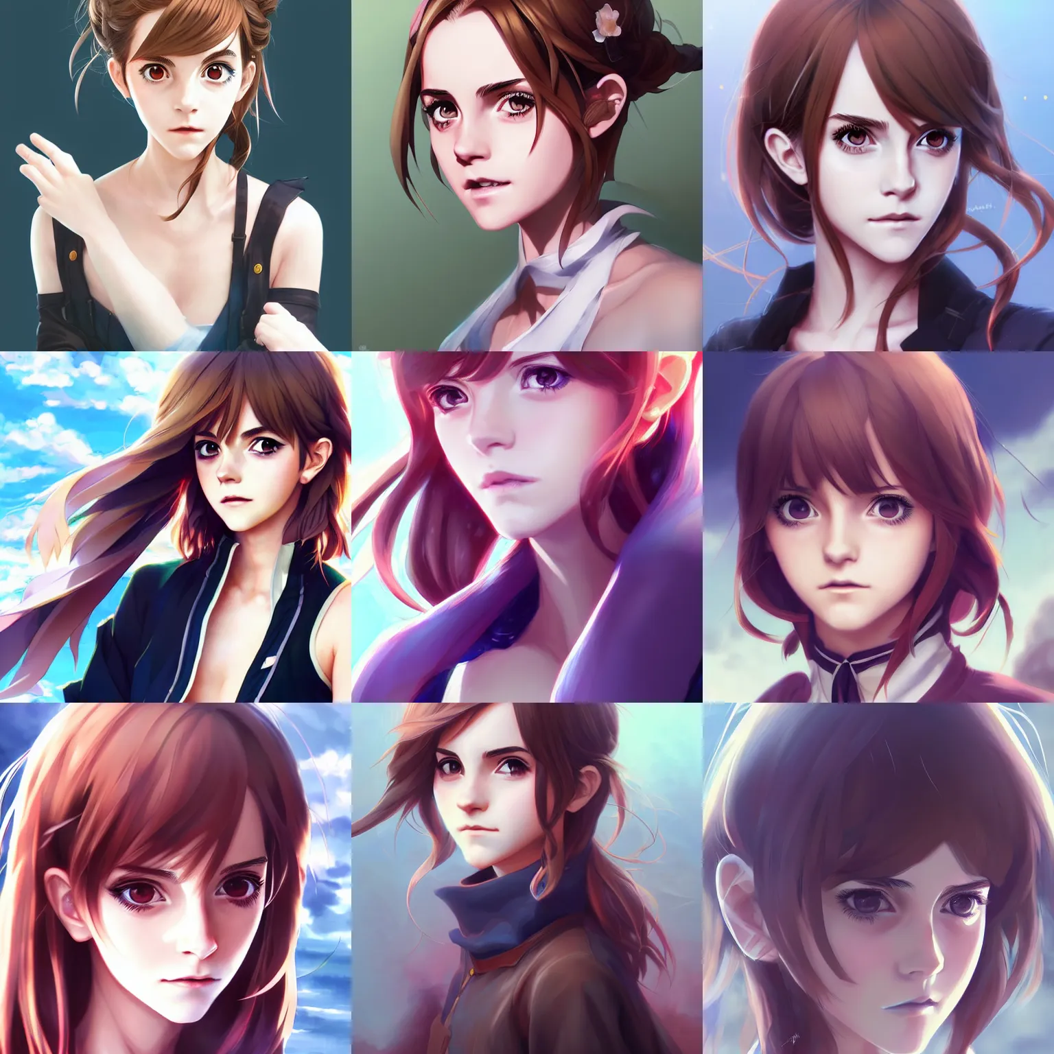 Image similar to anime portrait of emma watson as an anime girl by Stanley Artgerm Lau, WLOP, Rossdraws, James Jean, Andrei Riabovitchev, Marc Simonetti, and Sakimichan, trending on artstation