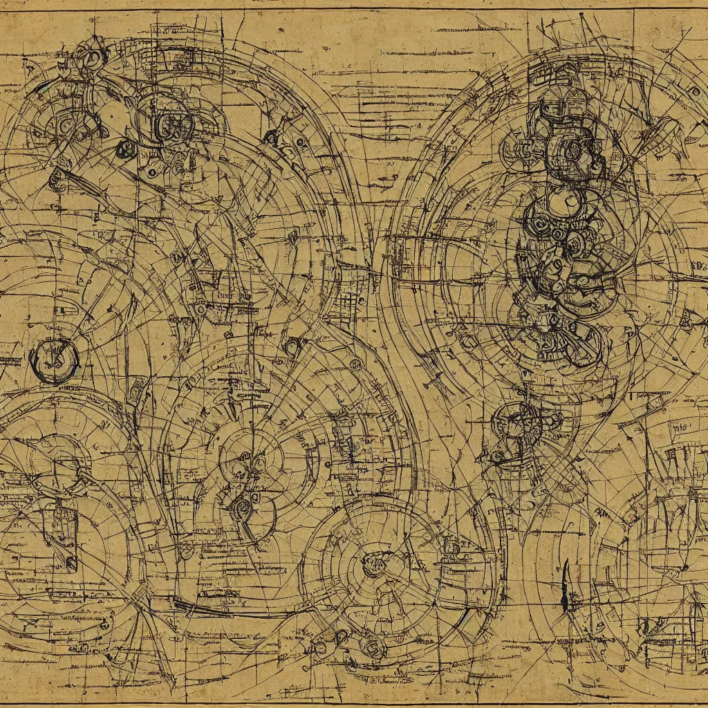 Image similar to a blueprint of time machine by da vinci