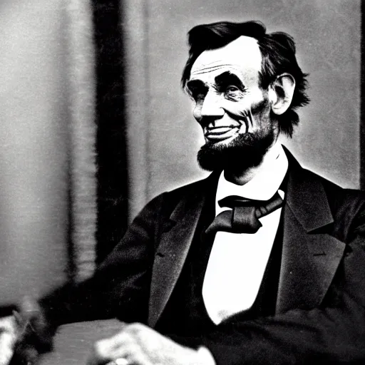 Prompt: high resolution photograph of a smiling Abraham Lincoln during a television interview by Richard Alva Cavett