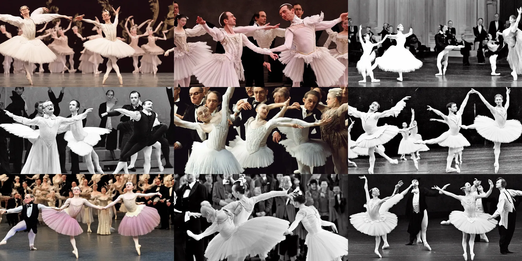 Prompt: Stephen Hawking dancing in Swan Lake with the Imperial Russian Ballet