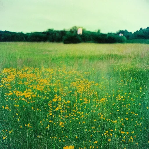 Prompt: a meadow near a restaurant!! accidentally photographed, accidental photo portra 8 0 0 in the 9 0 s