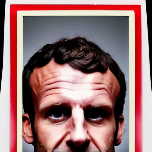 Prompt: close up portrait Emmanuel Macron after boxing, brew punch knock blood, photography polaroid photorealism, grainy image