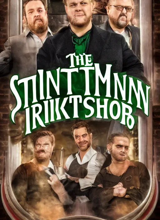 Image similar to promotional movie poster, the stinkmen of brendees irish pub, post processing, photo realistic, 8 k