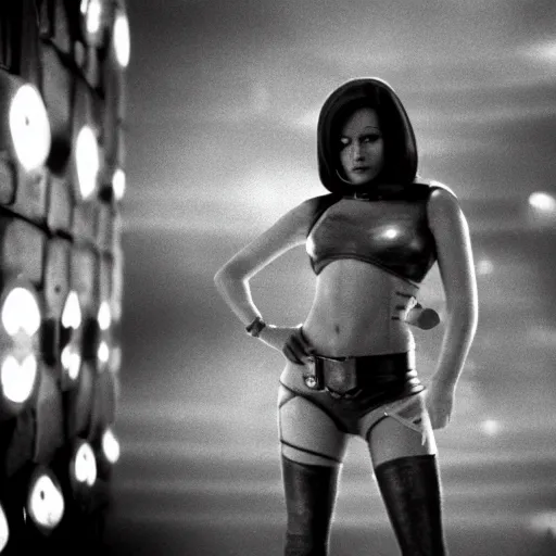 Prompt: still image of leela from futurama in the dark knight, cinematic, anamorphic, 8 0 mm f / 2. 8 l, 3 5 mm film, movie