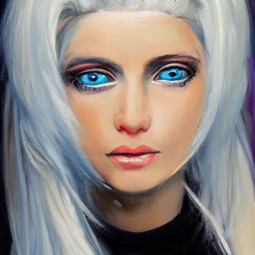 Prompt: portrait painting of a blonde girl with white hair, cyan eyes,