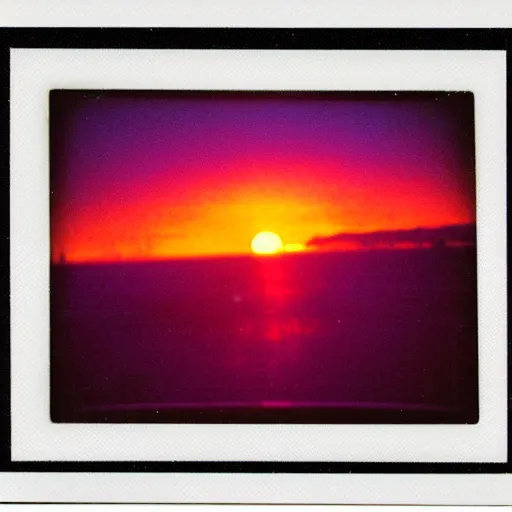 Image similar to polaroid of synthwave sunset