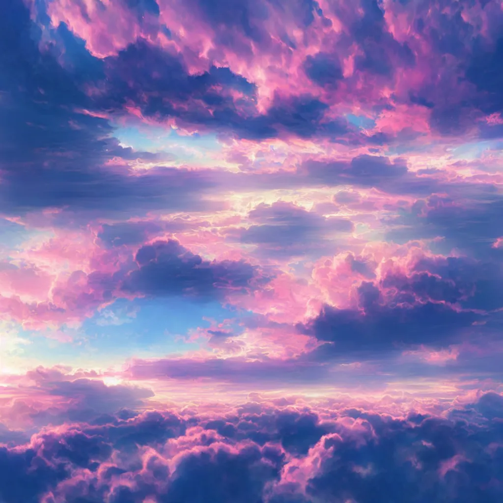 Prompt: sunrise empty sky over a continuous cloud layer, blue and pink accents, matte bright highly detailed, epic, 3D render, digital art, artstation, 8K artistic photography, photo-realistic, by Hiroya Oku, Jenny Seville, Salvador Dali, Francis Bacon, WLOP