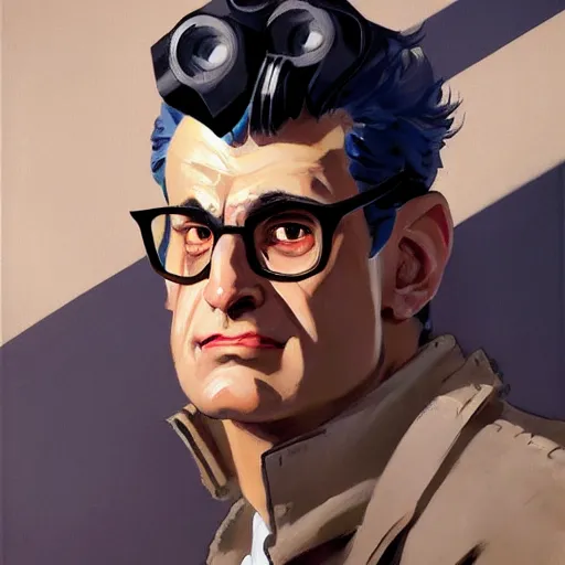Image similar to greg manchess portrait painting of armored ghostbuster egon spengler as overwatch character, medium shot, asymmetrical, profile picture, organic painting, sunny day, matte painting, bold shapes, hard edges, street art, trending on artstation, by huang guangjian and gil elvgren and sachin teng