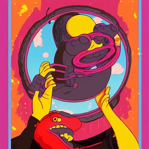 Image similar to poster of Homer Simpson dreaming of donuts by Tristan Eaton & Greg Rutkowski