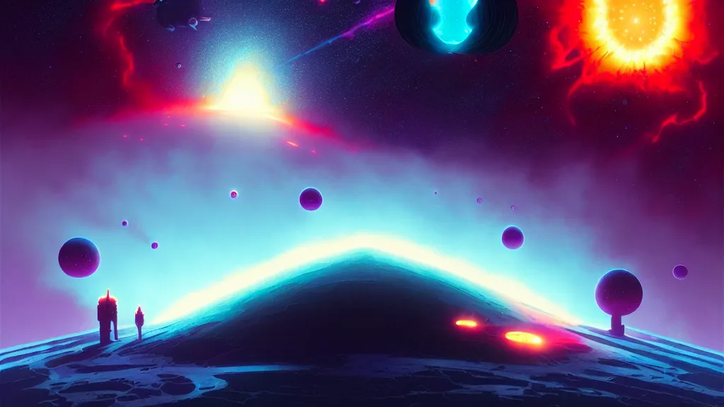 Image similar to celestial overlord war, death of a star by christopher balaskas and john harris and dan mumford and josan gonzalez and beeple, hyperrealistic, high detail, ultra detailed, space, nebula, sharp focus, stellar formation, astronomy, science