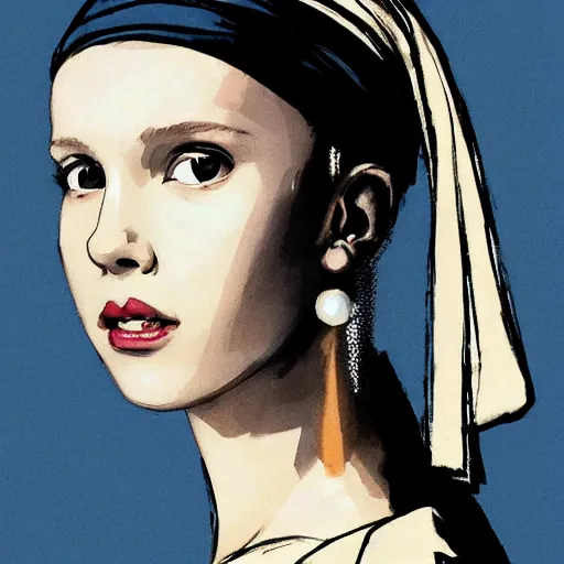 Image similar to Millie Bobby Brown with the pearl earring by Yoji Shinkawa