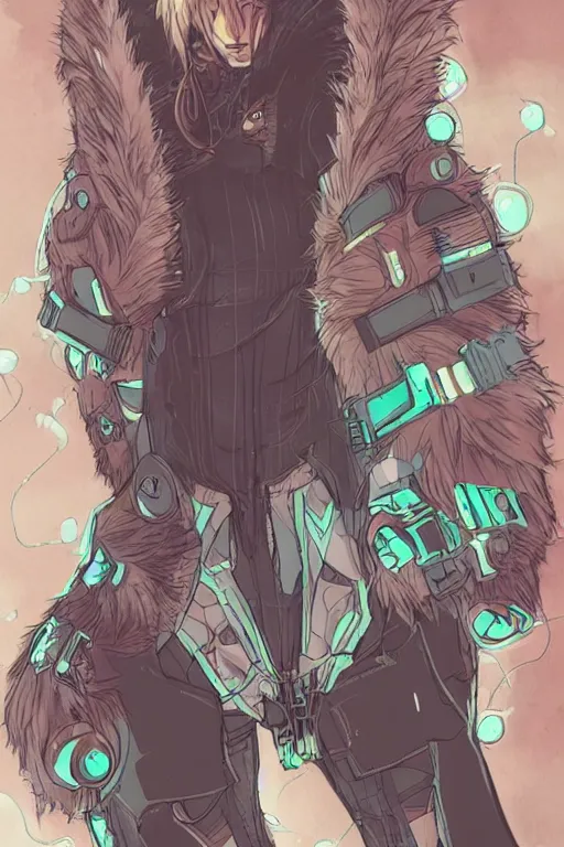 Image similar to a detailed illustration of a cyberpunk anthropomorphic fox with a fluffy tail!!!, comic book style, trending on furaffinity, cartoon, kawaii, backlighting