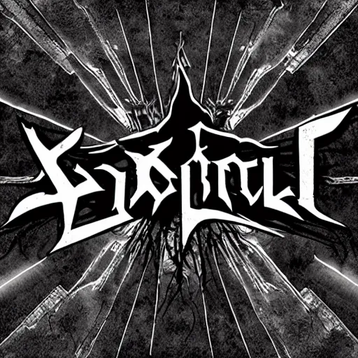 Image similar to black metal band logo, metal font, unreadable, futuristic font