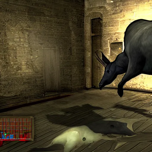 Prompt: A screenshot of a tapir in Thief: Deadly Shadows.