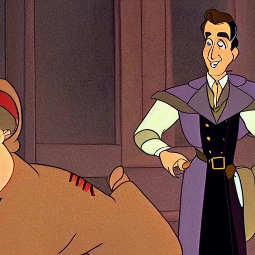 Image similar to steve carell in anastasia, don bluth animation, film still